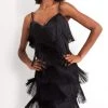 Jovani - M3220 Spaghetti Strap Fringe Cocktail Dress
