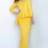 Formal Gowns Jovani - Pleated Peplum Evening Dress 2144SC - 1 Pc Yellow In Size 16 Available