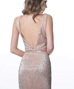 JVN By Jovani Jovani - Plunging V Neck Sequined Dress JVN66030SC - 1 Pc Champagne In Size 0 Available Cocktail Dresses 5 JVN By Jovani Jovani - Plunging V Neck Sequined Dress JVN66030SC - 1 Pc Champagne In Size 0 Available Cocktail Dresses