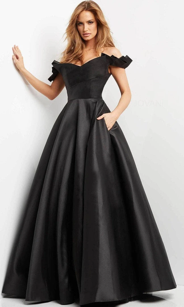 Jovani - Ruffle Sleeve Mikado Evening Dress 08579SC - 1 Pc Black In Size 12 Available Formal Gowns 3 Jovani - Ruffle Sleeve Mikado Evening Dress 08579SC - 1 Pc Black In Size 12 Available Formal Gowns