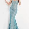 Jovani - Strapless Lace Up Back Evening Dress 06586SC - 1 Pc Turquoise/Silver In Size 4 Available