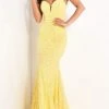 Formal Gowns Jovani - Strapless Plunging Sweetheart Neck Sequin Gown 03445SC - 1 Pc Yellow In Size 2 Available