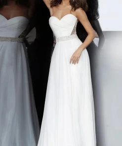 Jovani - Strapless Ruche-Ornate A-Line Dress 00457SC - 1 Pc Off-White In Size 12 Available