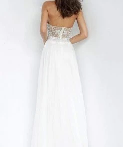Jovani - Strapless Ruche-Ornate A-Line Dress 00457SC - 1 Pc Off-White In Size 12 Available