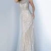 Jovani - Trailing Adorned Bateau Sheath Dress 2352SC - 1 Pc Silver/Nude In Size 4 Available