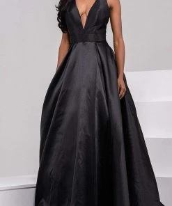 JVN By Jovani Jovani - V Neck Mikado Prom Ballgown With Pleated Skirt JVN47530