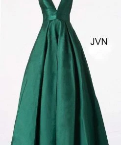 JVN By Jovani Jovani - V Neck Mikado Prom Ballgown With Pleated Skirt JVN47530