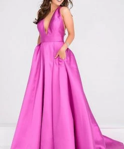 JVN By Jovani Jovani - V Neck Mikado Prom Ballgown With Pleated Skirt JVN47530