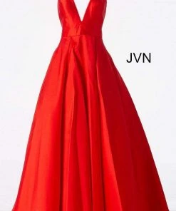 JVN By Jovani Jovani - V Neck Mikado Prom Ballgown With Pleated Skirt JVN47530