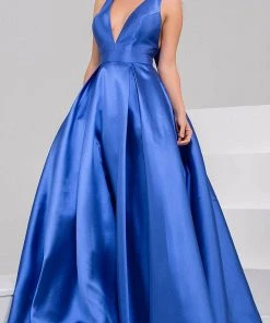 JVN By Jovani Jovani - V Neck Mikado Prom Ballgown With Pleated Skirt JVN47530