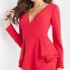 Jovani - V-Neck Peplum Cocktail Dress 07032SC - 1 Pc Red In Size 10 Available
