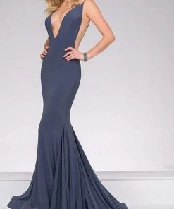 Jovani - V Neckline Long Jersey Prom Dress 46756