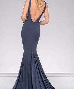 Jovani - V Neckline Long Jersey Prom Dress 46756