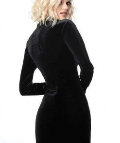 Jovani - Velvet Long Sleeves Cocktail Dress 3043SC - 2 Pc Black In Size 6 Available 6 Jovani - Velvet Long Sleeves Cocktail Dress 3043SC - 2 Pc Black In Size 6 Available