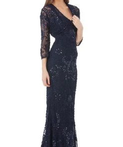 Formal Gowns JS Collections - 866348 Sequined V Neck Dress With Bolero
