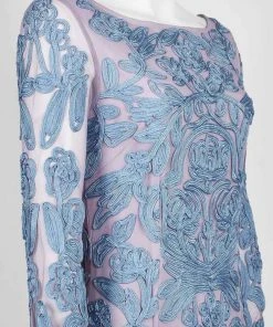 JS Collections - 866567 Sheer Quarter Sleeve Soutache Sheath Dress