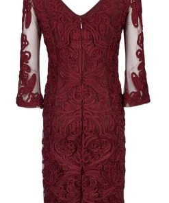 JS Collections - 866567 Sheer Quarter Sleeve Soutache Sheath Dress