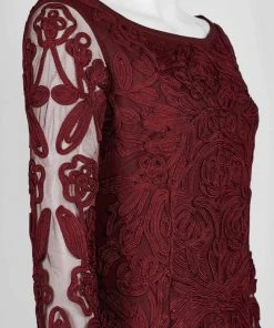 JS Collections - 866567 Sheer Quarter Sleeve Soutache Sheath Dress