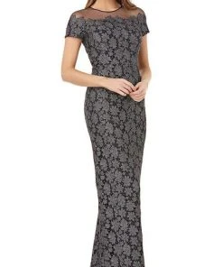 Formal Gowns JS Collections - 866683 Floral Lace Illusion Jewel Sheath Dress