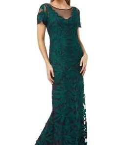 Formal Gowns JS Collections - 866747 Illusion Neckline Soutache Long Sheath Gown