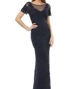 Formal Gowns JS Collections - 866747 Illusion Neckline Soutache Long Sheath Gown