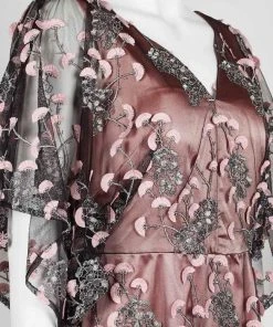 JS Collections - 866927 Kimono Sleeve Embroidered V-Neck Dress