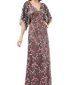 JS Collections - 866927 Kimono Sleeve Embroidered V-Neck Dress