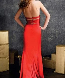 Formal Gowns La Femme - 11763 Ladder Strapped Deep Halter Style Gown