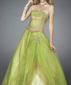 La Femme - 11788 Multi-Toned Lace Appliqued Strapless Ballgown