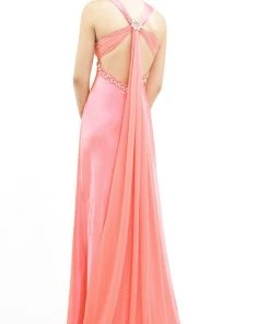 La Femme - 12262 Halter Style Bead Embellished Empire Evening Gown