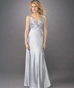 La Femme - 12396 Ruched V-neck Long A-line Dress Formal Gowns
