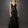 La Femme - 13057 Deep V-Neck Sheer Lace Midriff Evening Dress Formal Gowns