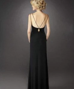 La Femme - 13057 Deep V-Neck Sheer Lace Midriff Evening Dress Formal Gowns