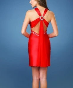 La Femme - 13925 Embellished Halter Neck Short Column Dress Cocktail Dresses