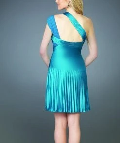 La Femme - 13926 Double Side One-Shoulder Pleated Short Dress