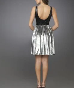 La Femme - 14083 Sequined Scoop Neck Short A-line Dress
