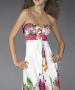 Cocktail Dresses La Femme - 14198 Printed Empire Belted Cocktail Dress