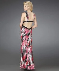 Formal Gowns La Femme - 14209 Printed Halter Elegant Dress With Cut-Outs