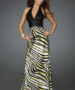 La Femme - 14257 Sultry Animal Print V-Neck Sheath Gown Formal Gowns