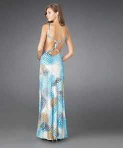 La Femme - 14401 Printed Halter Neck Column Evening Dress Formal Gowns