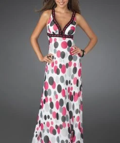 La Femme - 14403 Long Printed Dress With Criss Cross Back Formal Gowns