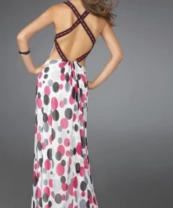 La Femme - 14403 Long Printed Dress With Criss Cross Back Formal Gowns