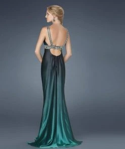 Formal Gowns La Femme - 14456 V-Neck Long Dress With Beaded Waist And Straps