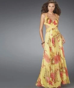 Formal Gowns La Femme - 14529 Long Printed Dress With Cut Outs