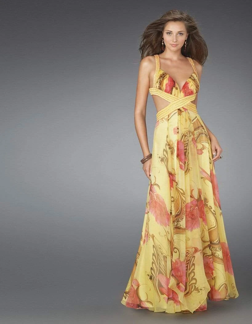 Formal Gowns La Femme - 14529 Long Printed Dress With Cut Outs 3 Formal Gowns La Femme - 14529 Long Printed Dress With Cut Outs