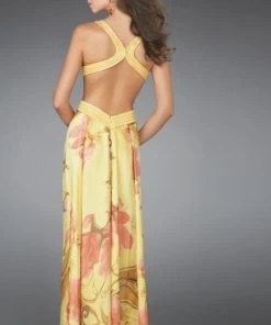 Formal Gowns La Femme - 14529 Long Printed Dress With Cut Outs 5 Formal Gowns La Femme - 14529 Long Printed Dress With Cut Outs