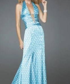 La Femme - 14763 Sultry Plunging V-Neck Polka Dot Sheath Gown Formal Gowns