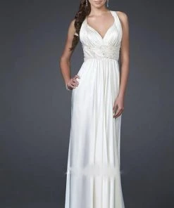 Formal Gowns La Femme - 15418 Pleated And Beaded V-Neck A-line Gown