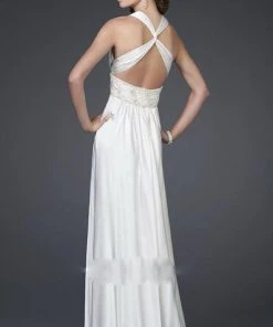 Formal Gowns La Femme - 15418 Pleated And Beaded V-Neck A-line Gown