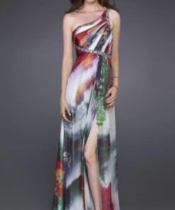 Formal Gowns La Femme - 15639 One-Shoulder Jewel Embellished Sheer Evening Dress